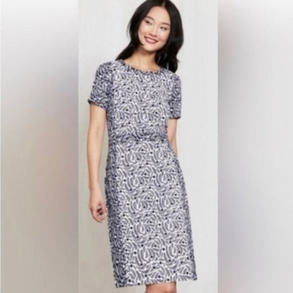 Boden Isla Cotton Mini Dress Dark Blue and White Pattern Design Size 10